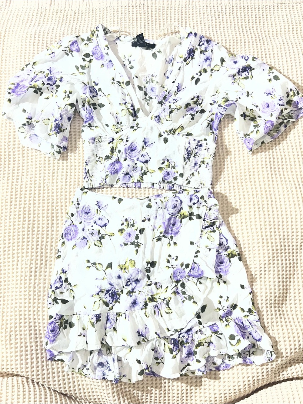 Forever 21 White and Lavender Floral Two-Piece Set Size Small